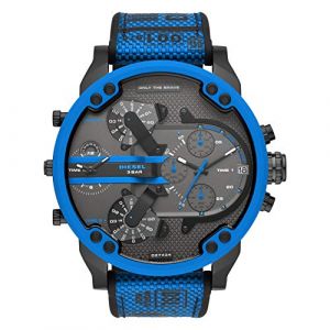 Diesel Montre pour homme Mr. Daddy 2.0, mouvement chronographe, boîtier en acier inoxydable noir de 57 mm avec bracelet mixte, DZ7434