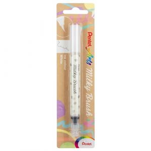 Pentel Arts Milky Brush XGFH-PWX Feutre pinceau encre gel pastel, pointe nylon, traits fins à larges, Blanc