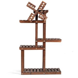 Coast &eacute;tag&egrave;re &agrave; plantes &agrave; 5 niveaux &eacute;tag&egrave;re &agrave; fleurs avec moulin &agrave; vent en bois 60 x 25 x 97 cm marron