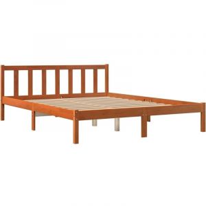 VidaXL Cadre de Lit, Lit Double avec Sommier &agrave; Lattes, Lit Adulte, Meuble de Chambre &agrave; Coucher, Moderne, Cire Marron 160x200 cm Bois de Pin Massif