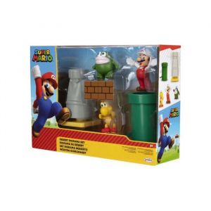 Set super mario : 3 figurines mario koopa spike + 2 accessoires - figurine collection - diorama du d&eacute;sert - enfant + 1 carte animaux