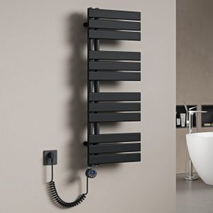 Mai&mai - Radiateur Central S&egrave;che-Serviette 104x40 Gris Noir en Acier Inoxydable fn avec R&eacute;sistance Chauffante 800W