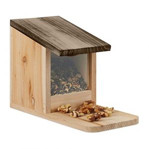 Relaxdays Mangeoire pour écureuils, en Bois, Toit ouvrant, H x L x P : 17,5 x 12 x 25 cm, Nature et Marron