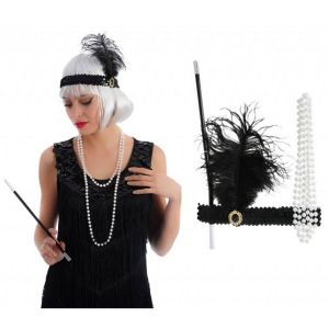 Ruedelafete Kit Charleston 3 pièces (fume-cigarette, bandeau, collier), Noir