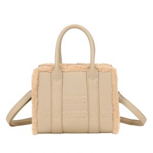 Sac &agrave; Main pour Femme THE TOTE BAG avec Poign&eacute;es Rigides et Bordures en Fourrure Avizar Taupe