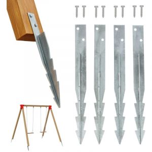 Kit ancrage au sol balan&ccedil;oire - 4 ancrages 44 cm en Acier Galvanis&eacute; Ancre Support de Poteau - Pour balan&ccedil;oire tour aire de jeux