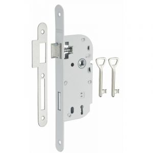 THIRARD Serrure encastrable &agrave; cl&eacute; pour porte de chambre, axe 40mm, bouts ronds, blanc, 2 cl&eacute;s 40 mm