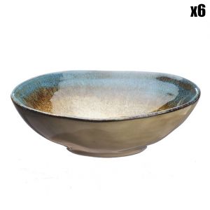 6 Coupelles en Gr&egrave;s Island kaki/bleu - 15 cl