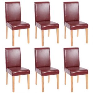 Lot de 6 chaises de s&eacute;jour MENDLER Littau simili-cuir, brun rouge, pieds clairs