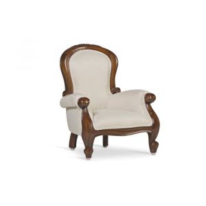 Fauteuil baby en bois d'acajou marron et polyester blanc