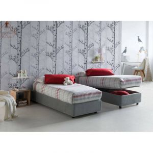 Talamo Italia Lit simple Ilaria, Lit conteneur avec revêtement en tissu, 100% Made in Italy, Ouverture frontale, convient pour matelas cm 90x190, Gris