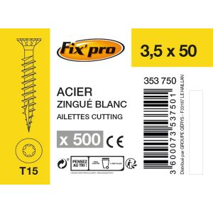 Fix'Pro Vis à bois tête fraisée TX - 3,5x50 - 500pces - Fixpro