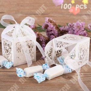TD Lot de 100 Boîtes à Dragées- Ballotins en Papier pour Mariage- Baptême-Anniversaire Blanc