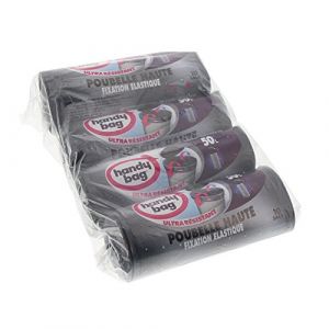 Handy Bag 4 Rouleaux de 10 Sacs Poubelle 50 L Pour Poubelles Hautes Fixation Élastique Ultra Résistant Anti-Fuites 47 x 85 cm Gris Foncé Opaque