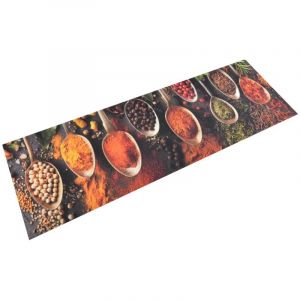VidaXL Tapis de cuisine lavable impression cuillère épices 60x180 cm Black and red