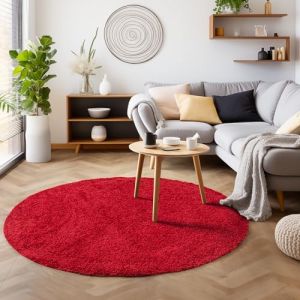 Tapis Salon Shaggy - Marion - Rouge - 160 cm Rond &Oslash; - 100% Polypropyl&egrave;ne - SIMPEX