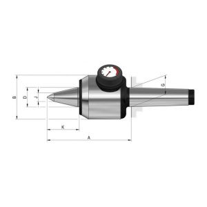 Rohm Pointe tournante &agrave; pointe allong&eacute;e et indicateur de pression, Taille : 505, MK 5, A 177,5 mm, B : 95 mm, D : 40 mm, G : 44,399 mm, J : 15 mm, K : 66,0 mm