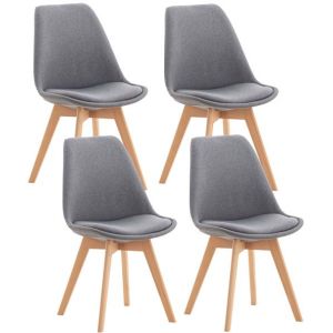 CLP Lot de 4 chaises de cuisine Linares gris clair Tissu