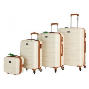 Tortue Valises - Set de 4 Valises (3 Valises + 1 Vanity -28cm+55cm+67cm+77cm) - 4 roulettes 360° - Cadenas à Combinaison-Crème