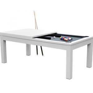 Rendez Vous Déco Table de Billard convertible blanche tapis gris