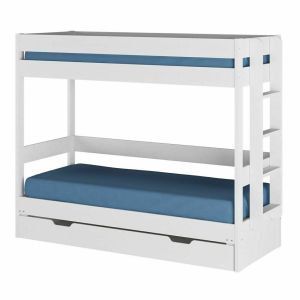 Image de Pack lit superpose gigogne avec tiroir et matelas Ravi Blanc 80x200 cm - Blanc
