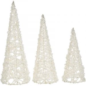 Beliani Lot de 3 Sapins de No&euml;l D&eacute;coratifs en Fil M&eacute;tallique Accessoire Figurine Blanc Rosan