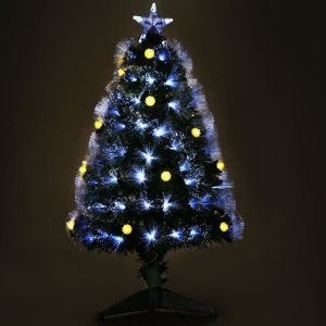 Homcom Sapin de Noël artificiel lumineux fibre optique LED + 14 ampoules + support pied Ø 48 x 90H cm 90 branches étoile sommet brillante v