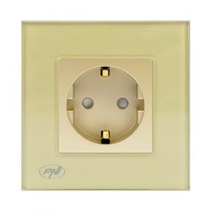 Prise &agrave; encastrer simple PNI WP101G avec cadre en verre Dor&eacute; 16 A 3000 W