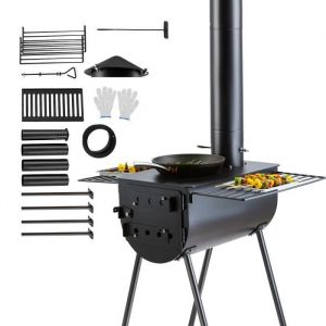 VEVOR Poêle à bois, 118 pouces, poêle de tente de camping en acier allié portable avec 8 tuyaux de cheminée et gants, poêle de tente chaude de 3000 pouces³ pour la cuisine et le chauffage en plein air