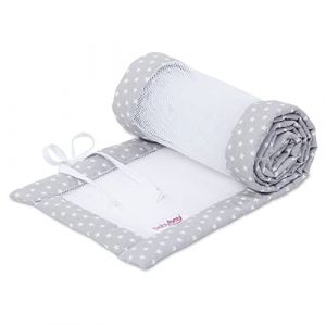 Babybay Tour de lit en maille pour lit d'appoint/protection contre les chocs pour lit de bébé, convient pour modèle Maxi, Boxspring, Comfort et Comfort Plus, gris clair étoiles blanches