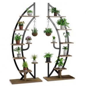 Deux supports de plantes en métal à 7 couches Support de plantes en forme de croissant incurvé Support de plantes en forme d'échelle Support de pots de fleurs moderne Support de fleurs en métal pour l'intérieur