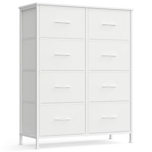 Songmics Meuble de rangement pour chambre 9 tiroirs acier tissu blanc