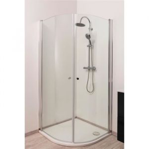 Image de Aqua+ Porte de douche 1/4 de cercle coulissante Frisco - 90 x 90 x 195 cm - Verre trempé 6 mm