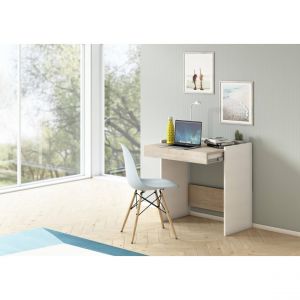 Image de Alter Bureau moderne avec 1 tiroir, 100% Made in Italy, table PC avec étagère réglable, 80x40h79 cm, couleur Blanc et Chêne - Dmora