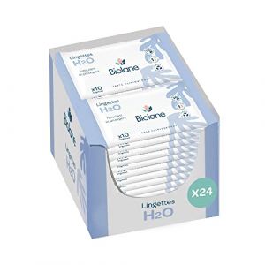Biolane Lingettes bebe H2O à l'eau - Pocket - Bébé - Lot de 24x10 (240 lingettes) - Peaux sensibles - Nettoie et protège, le visage et le siège - Fabriqué en France