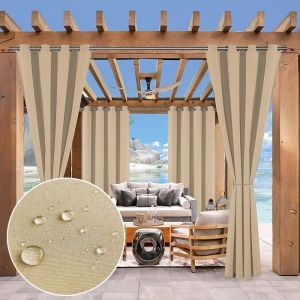 Rideaux d'extérieur Imperméables à oeillets 132x244cm Beige - Imperméable, Anti-UV, Oeillets Durables pour Terrasse