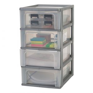 Image de Amazon Basics Iris Ohyama - Tour de rangement 4 tiroirs Organizer Chest OCH-2004. Plastique, argent-transparent, 28 L, 26 x 35,5 x 49 cm