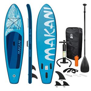 Image de ECD Germany Sup Board Stand Up Paddle Surf Gonflable Makani | 320 x 82 x 15 cm | Charge 150kg | PVC | Bleu | Planc de Surf avec Pagaie Sac de Transport Pompe à Air et Accessoires | Paddling Surfing