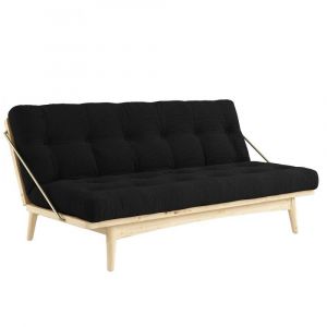 Inside75 Banquette futon folk en pin massif coloris charbon couchage 130 x 190 cm. - noir