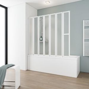 Schulte-ufer Pare-baignoire pliant 159x140 cm verre synth&eacute;tique, paroi de baignoire 7 volets &eacute;cran de baignoire pivotant Softline profil&eacute; blanc