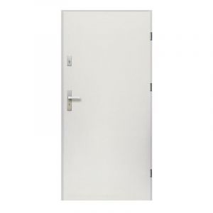 Porte d'entr&eacute;e en acier pleine H 207 x l 100 cm blanc poussant droit AGUEDA