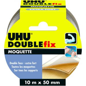 UHU Doublefix - Ruban adhésif double face extra fort pour les moquettes et tapis, ruban de 10m x 50mm