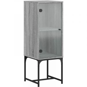 VidaXL Armoire Latérale avec Porte en Verre, Meuble de Rangement, Organisateur de Salon Salle de Séjour, Moderne, Sonoma Gris 35x37x100 cm