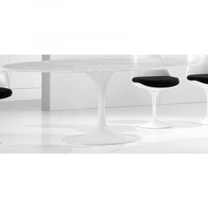 Pegane Table à manger, table de repas rectangulaire en métal et marbre coloris blanc - longueur 180 x profondeur 100 x Hauteur 76 cm