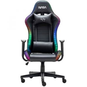 Silla gaming NASA PIONEER negra con respaldo ajustable, reposabrazos y luces RGB