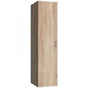 Pegane Armoire de rangement en bois mélamine coloris imitation chêne - longueur 30 x hauteur 185 x profondeur 54 cm -