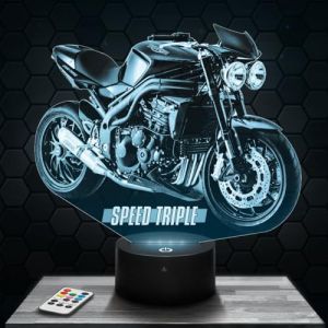Lampe 3D - Moto Triumph Speed Triple - Jouet Miniature Cadeau Moto Triumph Speed Triple -Veilleuse Led Tactile avec socle au