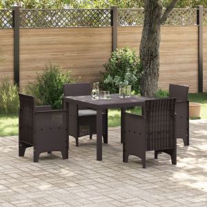 VidaXL Set repas jardin 5 pi&egrave;ces avec coussins marron poly rotin