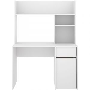 Pegane Meuble de bureau, table de bureau en bois mélaminé coloris blanc - Longueur 110 x Profondeur 50 x Hauteur 152 cm