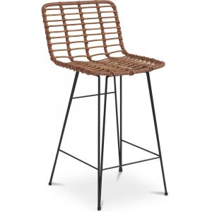 Image de Privatefloor Tabouret de bar Design Boho en osier synthétique 75cm - Kimi Bois naturel 43 Bois Naturel